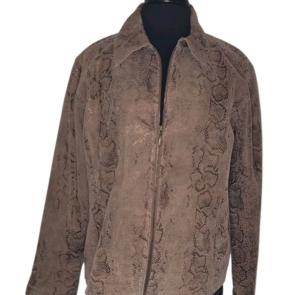 Chico’s Python Leather Jacket Brown Sz 2 Fits L F… - image 2
